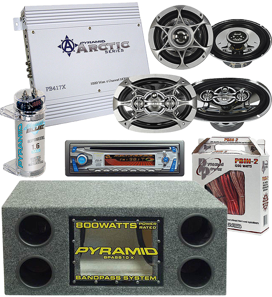 Pyramid AUDKIT006 KIT 12" SUBS BANDPASS CD PLAYER RADIO 1000 WATT 4CH AMP