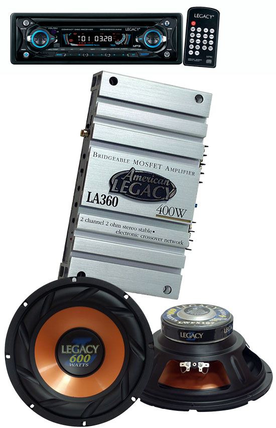 Legacy AUDKIT025 2 CH AMP INDASH CD MP3 PLAYER PAIR 10" SUBS PACKAGE